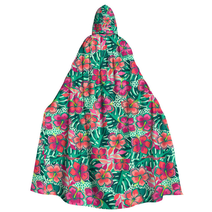 Cloak - Colorful Hibiscus Flower With Tropical Leaf Seamless Unisex Microfiber Hooded Cloak A7 | Africazone