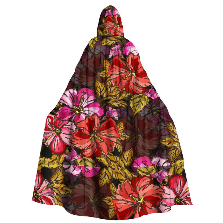 Cloak - Elegant Seamless Pattern Tropical Hibiscus Unisex Microfiber Hooded Cloak A7 | Africazone