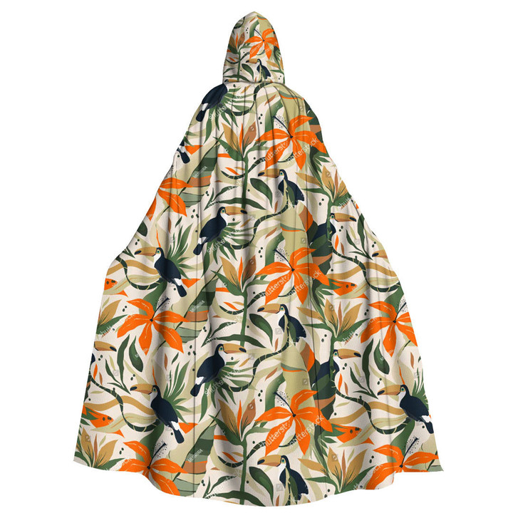 Cloak - Jungle Floral And Toucan Bird Vintage Style Unisex Microfiber Hooded Cloak A7 | Africazone