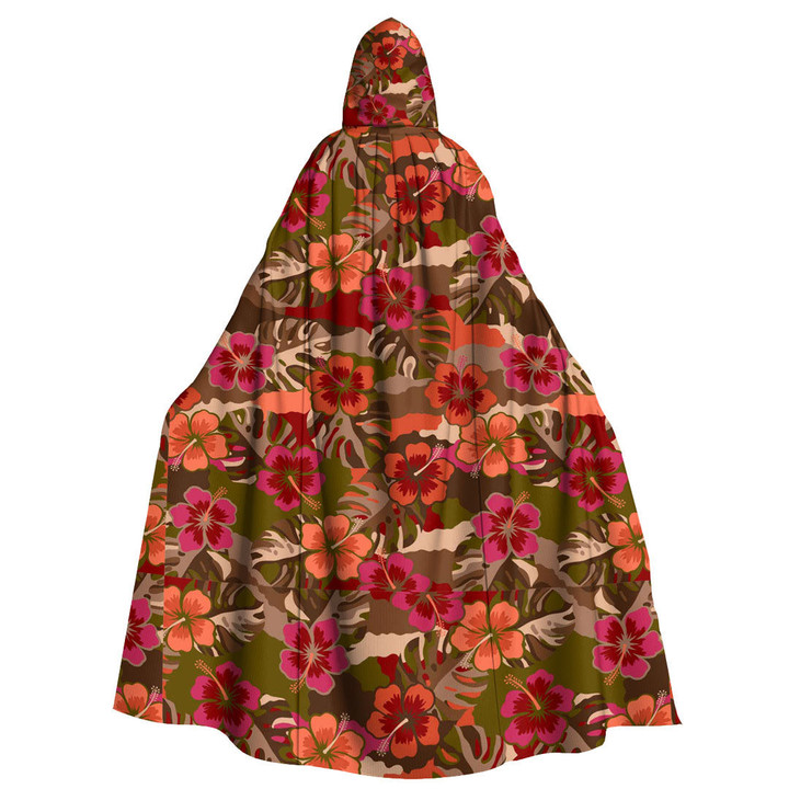 Cloak - Hibiscus Flower And Monstera Leaf Camouflage Unisex Microfiber Hooded Cloak A7 | Africazone