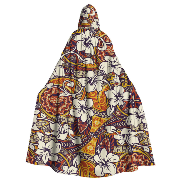 Cloak - Tropical Hibiscus Flower With Tapa Tribal Tattoo Unisex Microfiber Hooded Cloak A7 | Africazone