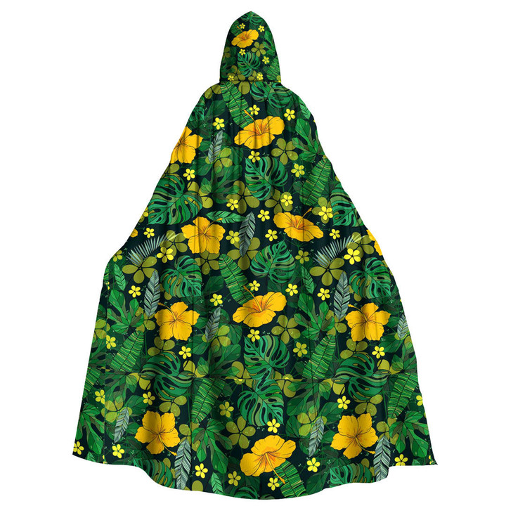 Cloak - Yellow Flowers Palm Leaves Jungle Leaf Unisex Microfiber Hooded Cloak A7 | Africazone