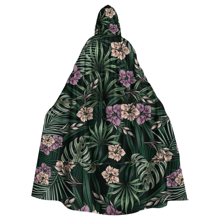 Cloak - Vintage Blooming Hibiscus Flowers And Exotic Leaves Unisex Microfiber Hooded Cloak A7 | Africazone
