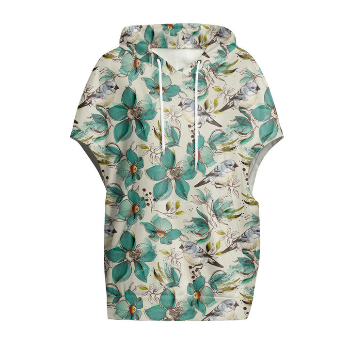 Cloak - Cute Flowers And Birds Retro Style Women's Knitted Fleece Cloak With Kangaroo Pocket A7 | Africazone