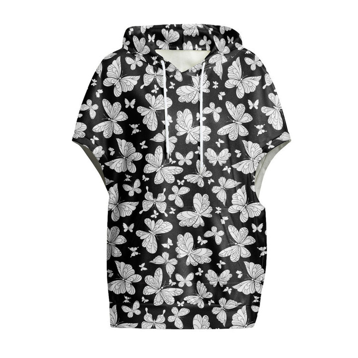 Cloak - Butterfly Pattern Black and White Version Women's Knitted Fleece Cloak With Kangaroo Pocket A7 | Africazone