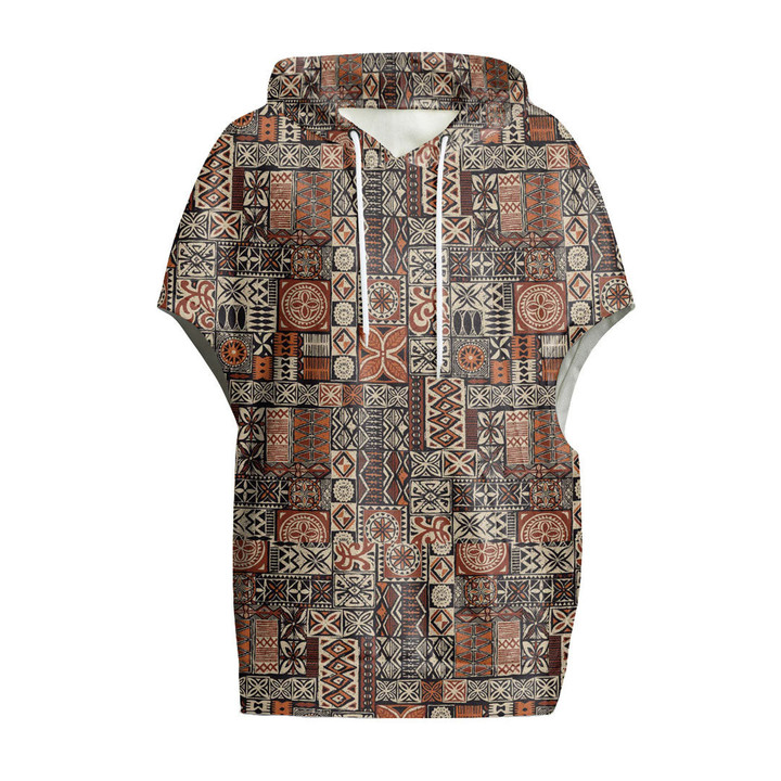 Cloak - Hawaiian Style Tapa Tribal Fabric Abstract Women's Knitted Fleece Cloak With Kangaroo Pocket A7 | Africazone