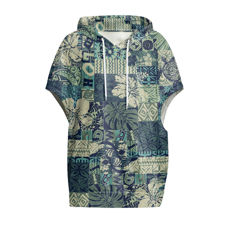 Cloak - Hawaiian Hibiscus And Tribal Element Fabric Women's Knitted Fleece Cloak With Kangaroo Pocket A7 | Africazone
