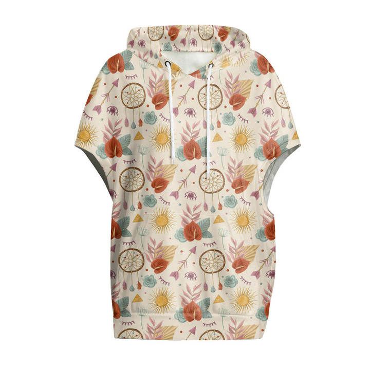Cloak - Youngful Boho Dreamcher and Sun Pattern Women's Knitted Fleece Cloak With Kangaroo Pocket A7 | Africazone