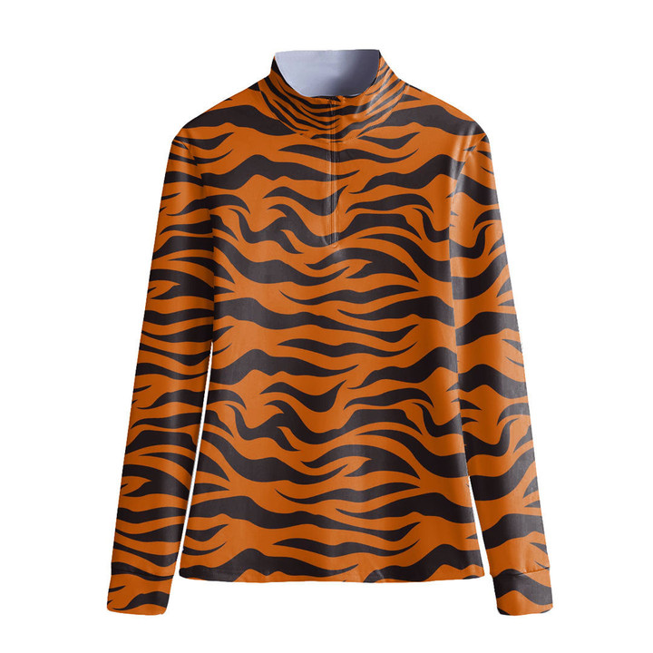 Stand-up Collar T-shirt - Tiger Stripes Pattern Women's Stand-up Collar T-shirt A7 | Africazone