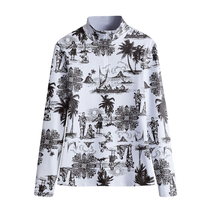 Stand-up Collar T-shirt - Hawaiian Vacation Pattern Women's Stand-up Collar T-shirt A7 | Africazone