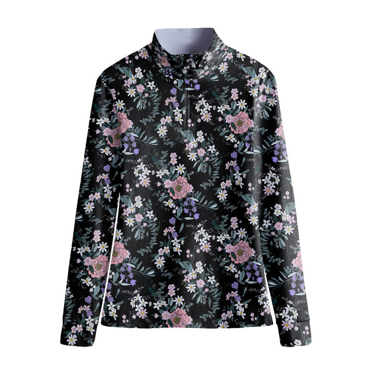 Stand-up Collar T-shirt - Trendy Bright Floral Pattern In The Many Kind Of Flowers Women's Stand-up Collar T-shirt A7 | Africazone