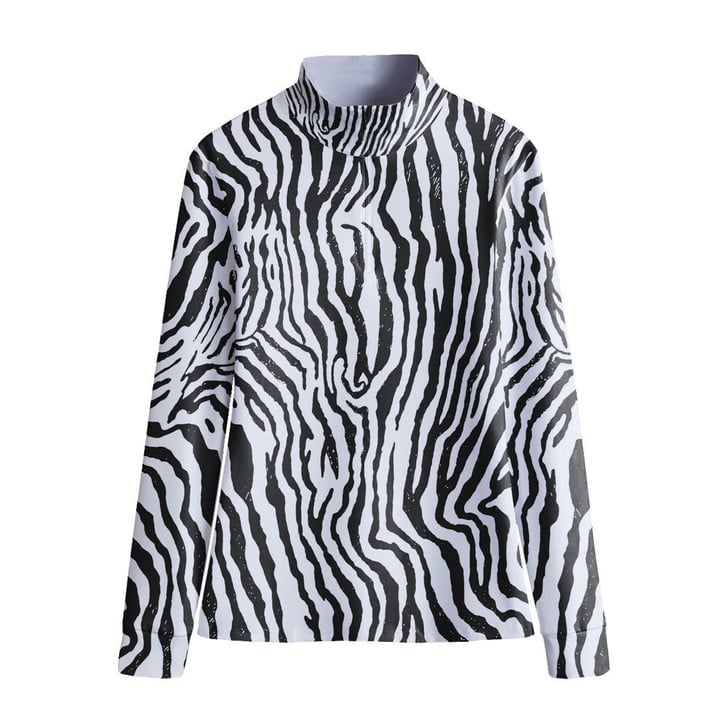 Stand-up Collar T-shirt - Zebra Skin Women's Stand-up Collar T-shirt A7 | Africazone