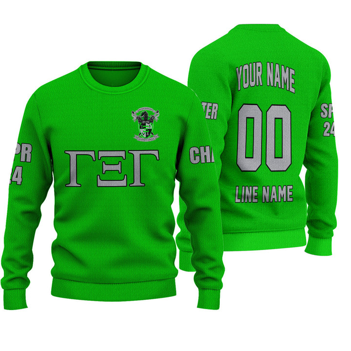Getteestore Knitted Sweater - (Custom) Gamma Xi Gamma Military Fraternity (Green) Letters A31