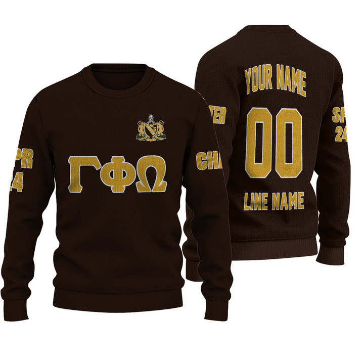 Getteestore Knitted Sweater - (Custom) Gamma Phi Omega Fraternity (Brown) Letters A31