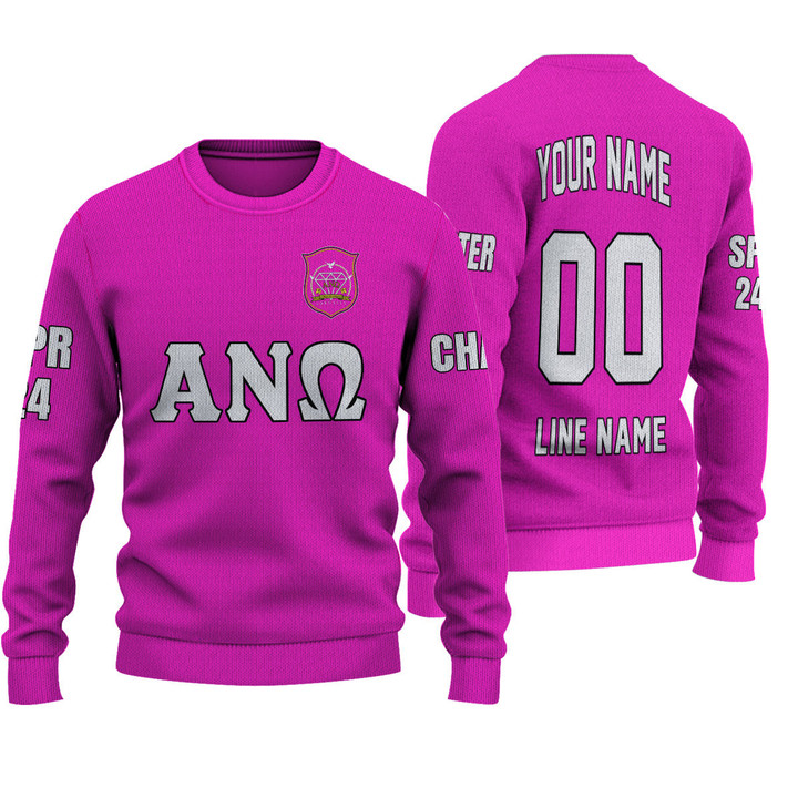 Getteestore Knitted Sweater - (Custom) Alpha Nu Omega Sorority EST 2021 (Pink) Letters A31