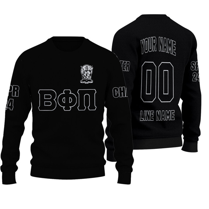 Getteestore Knitted Sweater - (Custom) Beta Phi Pi Fraternity (Black) Letters A31