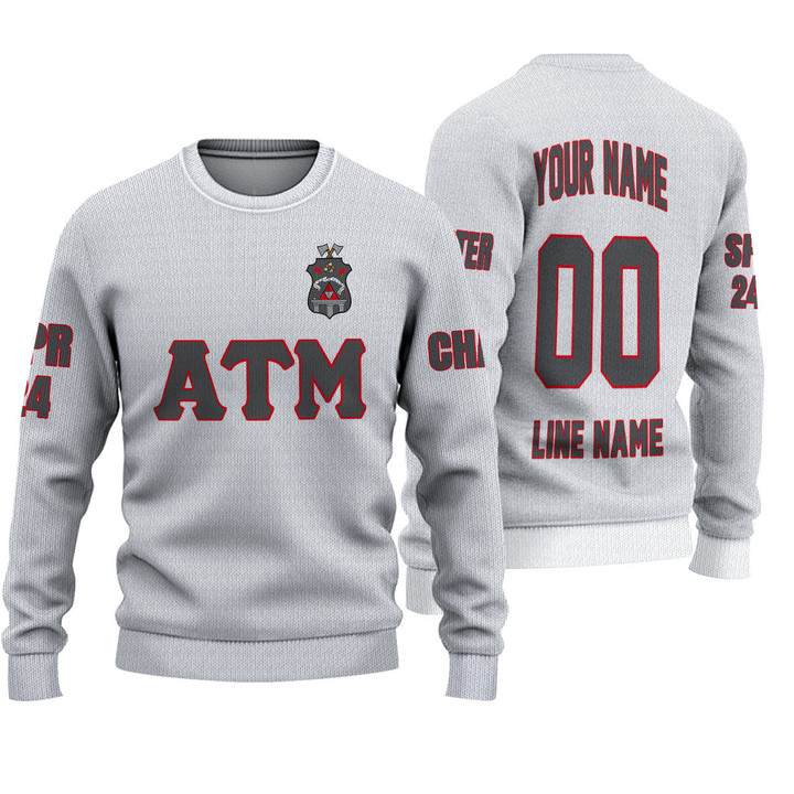 Getteestore Knitted Sweater - (Custom) Alpha Tau Mu (White) Letters A31