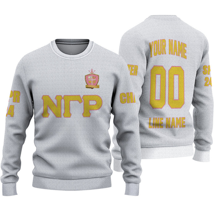 Getteestore Knitted Sweater - (Custom) Nu Gamma Rho Military Sorority (White) Letters A31