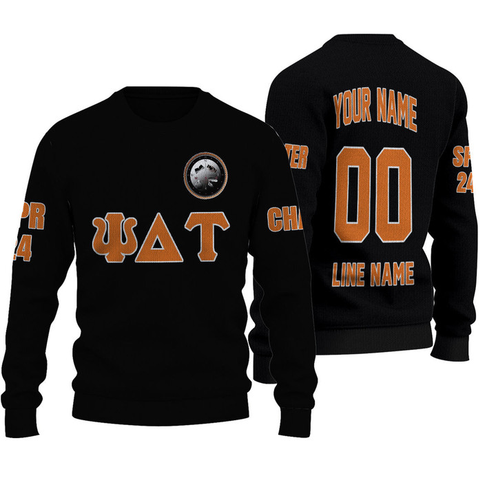 Getteestore Knitted Sweater - (Custom) Psi Delta Tau Military Fraternity (Black) Letters A31