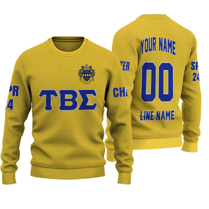 Getteestore Knitted Sweater - (Custom) Tau Beta Sigma Band Sorority (Yellow) Letters A31