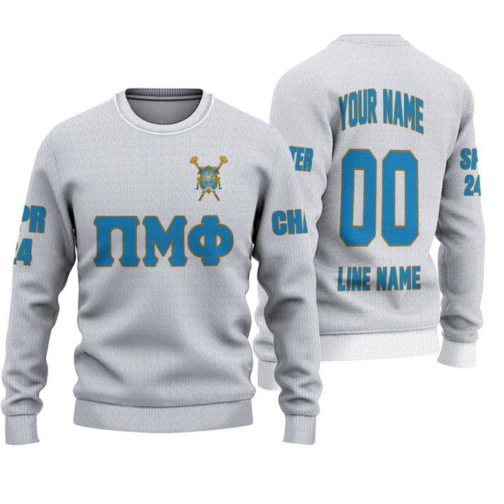 Getteestore Knitted Sweater - (Custom) Pi Mu Phi Military Sorority (White) Letters A31