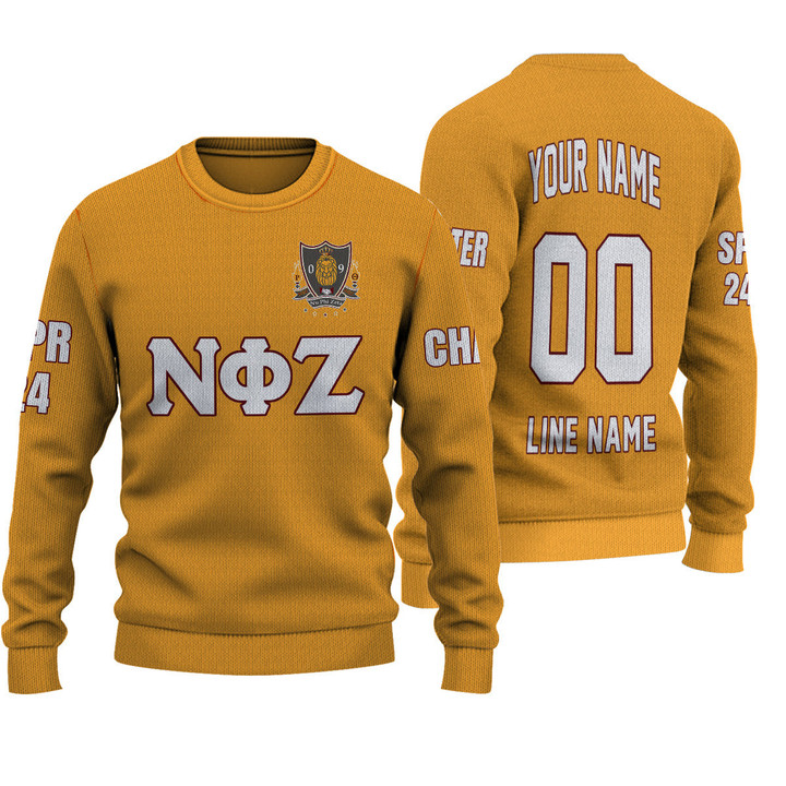 Getteestore Knitted Sweater - (Custom) Nu Phi Zeta Fraternity (Yellow) Letters A31
