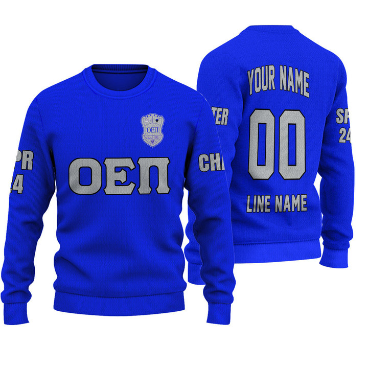 Getteestore Knitted Sweater - (Custom) Omicron Epsilon Pi Sorority (Blue) Letters A31