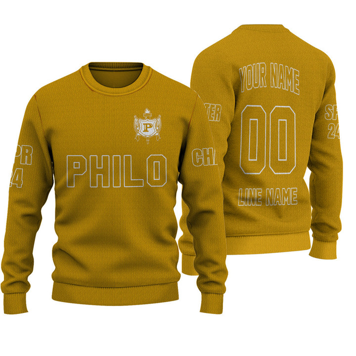 Getteestore Knitted Sweater - (Custom) Philo Affiliate Sorority (Gold) Letters A31