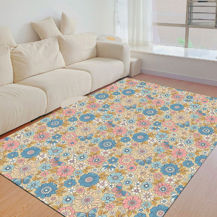 Floor Mat - Colorful 60s 70s Style Retro Vintage Floral Pattern Foldable Rectangular Thickened Floor Mat A7 | Africazone