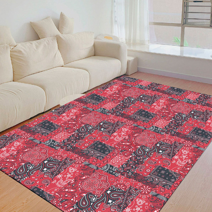 Floor Mat - Pretty Red Paisley Bandana Foldable Rectangular Thickened Floor Mat A7 | Africazone