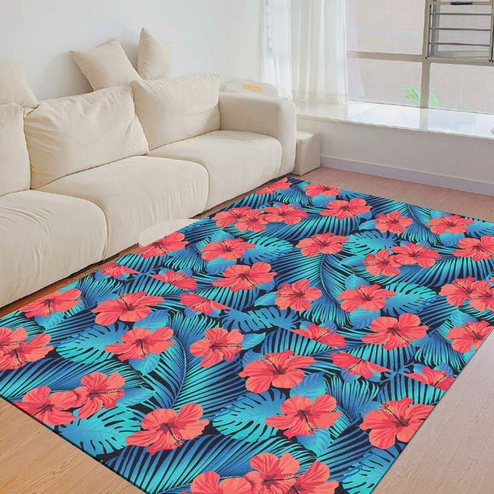 Floor Mat - Tropical Flowers With Palm Leaves Foldable Rectangular Thickened Floor Mat A7 | Africazone