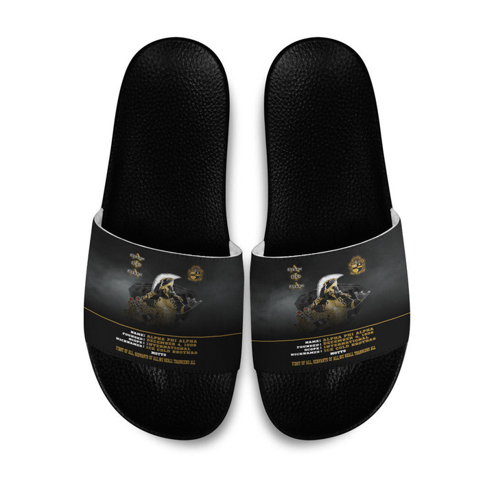 Gettee Slide Sandals - Alpha Phi Alpha Motto Slide Sandals | Gettee
