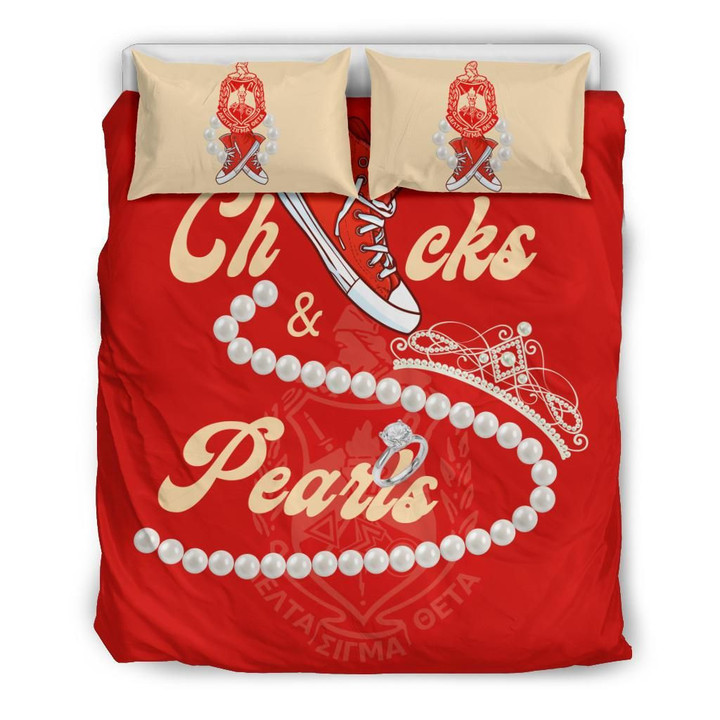 Gettee Bedding Set - Delta Sigma Theta Chucks And Pearls Duvet Cover & Pillow Cases K.H Pearls J09