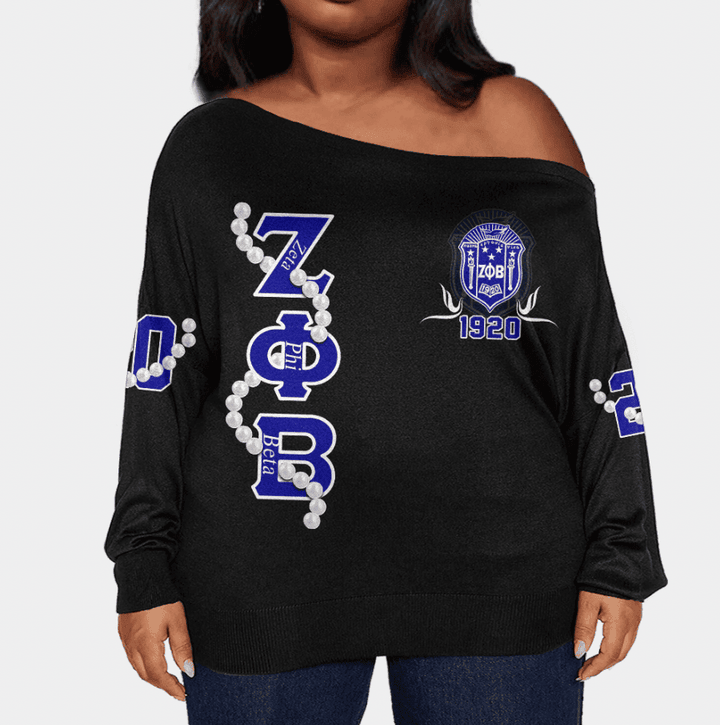 Zeta Phi Beta Pearls Offshoulder Sweaters Oversize A31