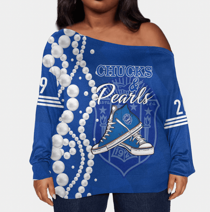 Zeta Phi Beta K.H Pearls Offshoulder Sweaters Oversize A31