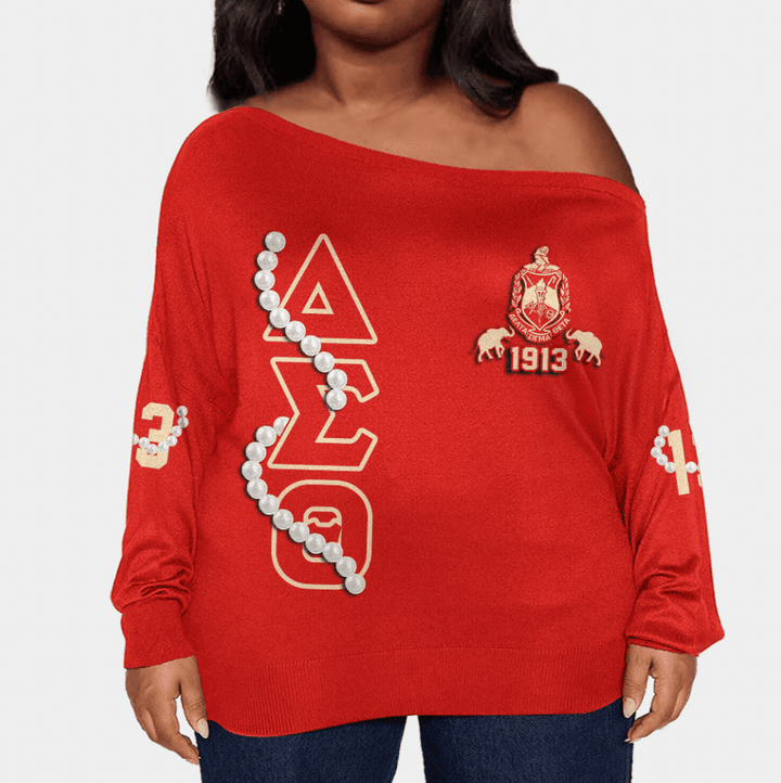 Delta Sigma Theta Pearls (Red) Offshoulder Sweaters Oversize A31