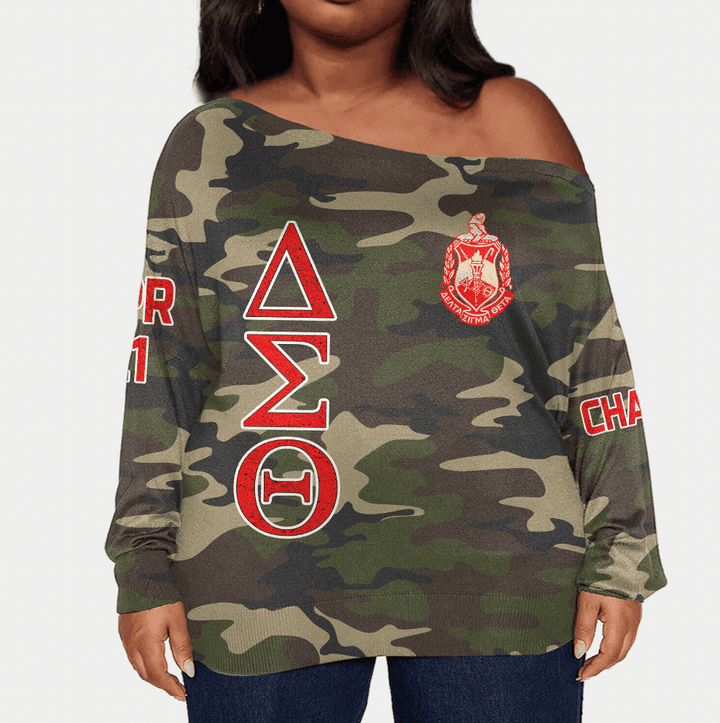 (Custom) Delta Sigma Theta Camouflage Offshoulder Sweaters Oversize A31
