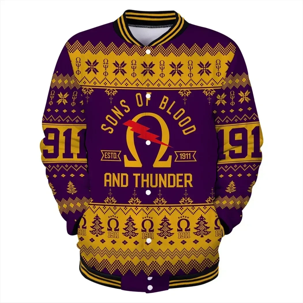 AfricaZone Jacket - Lux Omega Psi Phi Sons Of Blood Christmas Baseball Jacket J5 | Africazone.store