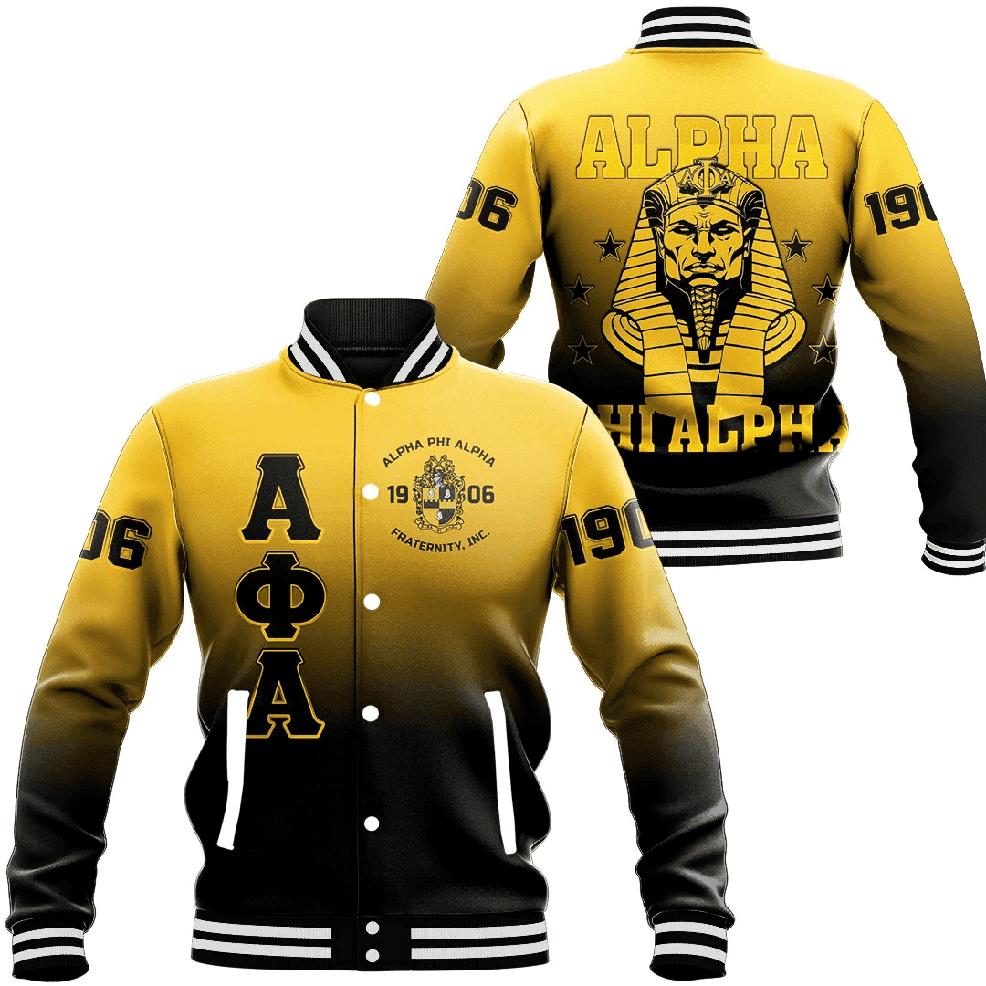 Alphas 1906 Brotherhood Black & Gold Baseball Jacket - Gradient Style
