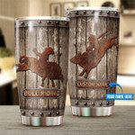Personalized Name Bull Riding Stainless Steel Tumbler Wood Texture Ver 2