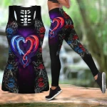 Dragon red and blue couples legging + hollow tank combo