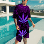 Happy Hippie With Mandala Dark Purple 3D AOP Combo T-Shirt Short