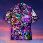 Flowers Hippies Colorful Skull Hawaiian Shirt | For Men & Women | Adult | HW4821