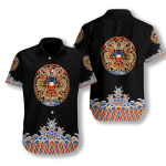 Symmetrical Chinoiserie Dragon Black Hawaiian Shirt | For Men & Women | Adult | HW7186