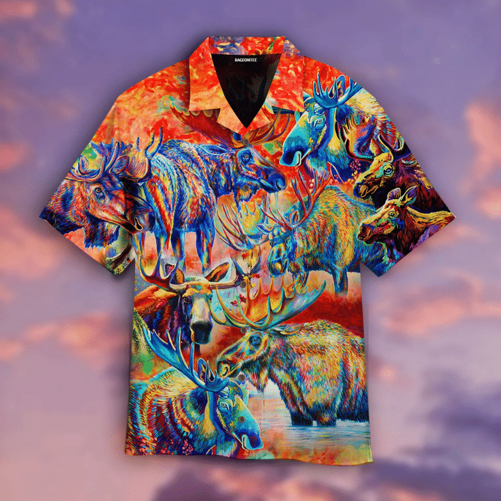Moose Colorful Hawaiian Shirt | For Men & Women | Adult | HW4869