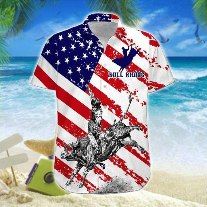 Bull Riding American Flag Pattern Hawaiian Shirt | For Men & Women | Adult | HW7444