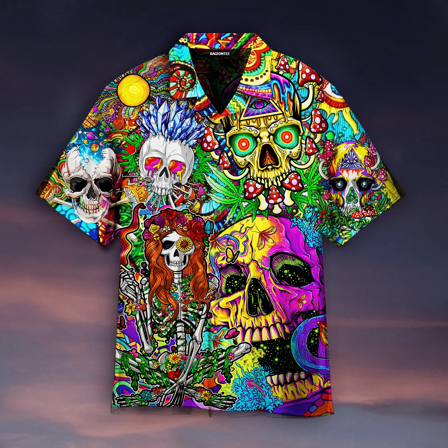 Cool Skull With Hippies Mushrooms Hawaiian Shirt | For Men & Women | Adult | HW4807