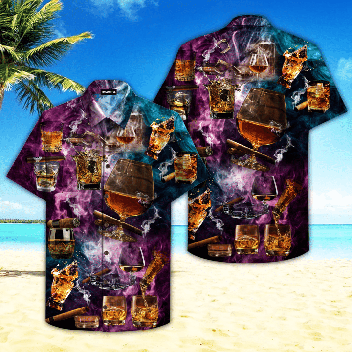 Cigar And A Shot Of Drink Is Why I'm Here Hawaiian Shirt | For Men & Women | Adult | HW4758