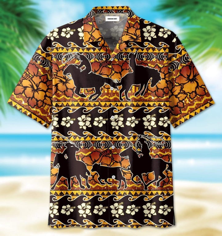 Team Roping Flower Pattern Hawaiian Shirt | For Men & Women | Adult | HW7411