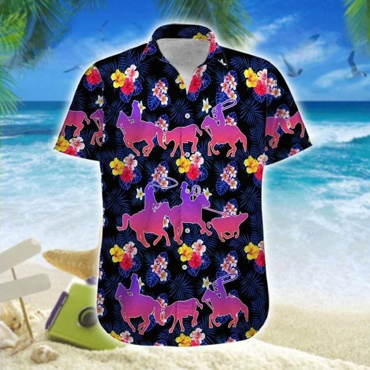 Team Roping Hibiscus Colorful Hawaiian Shirt | For Men & Women | Adult | HW7410
